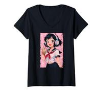 Femme Anime Girl Japanese Waifu Gamer Japan Boba Tea Otaku T-Shirt avec Col en V