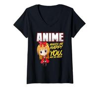 Femme Anime Makes Me Happy, You Not So Much T-Shirt avec Col en V