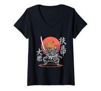 Femme Anime rétro Amusant Capybara Ninja Samourai pour Les Amateurs de Cochon d'eau T-Shirt avec Col en V