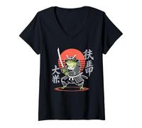 Femme Anime rétro Amusant Grenouille Ninja Samourai pour Les Amateurs de Crapaud T-Shirt avec Col en V