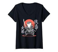 Femme Anime rétro drôle Loutre Ninja Samourai pour Les Amateurs de loutres T-Shirt avec Col en V