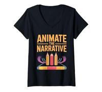 Femme Animer le croquis d'animation narrative Animer la narration d'histoires T-Shirt avec Col en V