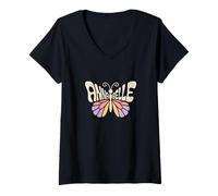 Femme Annabelle Butterfly - Word Art personnalisé avec nom Mignon T-Shirt avec Col en V