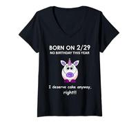 Femme Année Bissextile Anniversaire 2/29 pour Enfant à Adulte T-Shirt avec Col en V