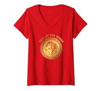 Femme Année Chinoise du Cheval 2026 Cavalier Amoureux des Chevaux T-Shirt avec Col en V