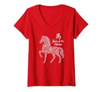 Femme Année du Cheval 2026 Zodiaque Lunaire Nouvel an Chinois T-Shirt avec Col en V