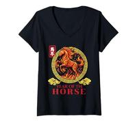 Femme Année du Cheval Art Zodiaque Chinois Patrimoine Asi T-Shirt avec Col en V