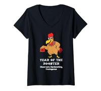 Femme Année du Coq Mignon Zodiaque Chinois Nouvel an Chinois T-Shirt avec Col en V