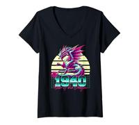 Femme Année du dragon 1940 - Zodiaque chinois rétro années 80 T-Shirt avec Col en V