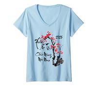 Femme Année du serpent 2025 Printemps Tet vietnamien Nouvel An vietnamien T-Shirt avec Col en V