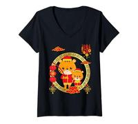 Femme Année du Tigre Nouvel an Chinois 2022 pour Enfants T-Shirt avec Col en V