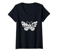 Femme Annette Butterfly - Word Art personnalisé avec nom mignon T-Shirt avec Col en V