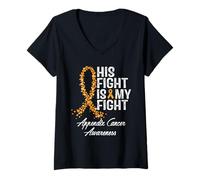 Femme Annexe Sensibilisation au cancer Son combat est mon soutien guerrier T-Shirt avec Col en V