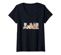 Femme Annie Arbre à Chat personnalisé avec nom Mignon T-Shirt avec Col en V