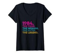 Femme Anniversaire Cadeau Vintage 1984. Year Woman Myth Legend T-Shirt avec Col en V