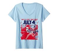 Femme Anniversaire de l'oncle Sam étoilé Le 4 Juillet T-Shirt avec Col en V