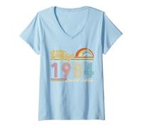 Femme Anniversaire Drôle Vintage édition Limitée Vintage 1984 T-Shirt avec Col en V, Bleu Céleste, L