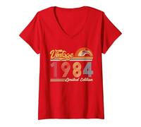 Femme Anniversaire Drôle Vintage édition Limitée Vintage 1984 T-Shirt avec Col en V, Rouge, S