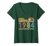 Femme Anniversaire Drôle Vintage édition Limitée Vintage 1984 T-Shirt avec Col en V, Vert Forêt, XL