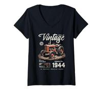 Femme Anniversaire d'un Agriculteur de tracteurs Vintage né en T-Shirt avec Col en V