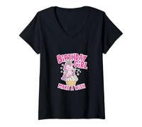 Femme Anniversaire Fille Licorne Cupcake Design Make a Wish T-Shirt avec Col en V