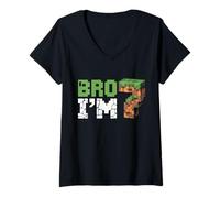 Femme Anniversaire : garçon, 7e Anniversaire, J'Ai 7 Ans, Gamer Pixel Number T-Shirt avec Col en V