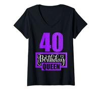Femme Anniversaire Reine 40 ans 40e anniversaire femme cadeau T-Shirt avec Col en V