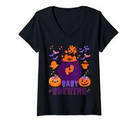Femme Annonce Amusante de Grossesse d'halloween qu'un bébé est en Train de brasser T-Shirt avec Col en V