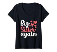 Femme Annonce de Famille « Big Sister Again » T-Shirt avec Col en V