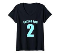 Femme Annonce de Grossesse Amusante « Eating for Two » pour Future Maman T-Shirt avec Col en V