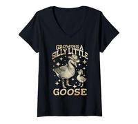 Femme Annonce de Grossesse Croissance Petite Oie Rigolote Maman T-Shirt avec Col en V