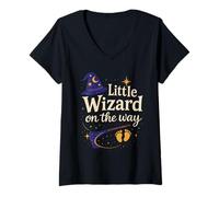 Femme Annonce de Grossesse Halloween Little Wizard on The Way T-Shirt avec Col en V