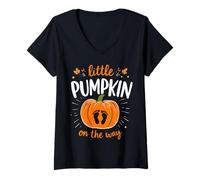Femme Annonce de Grossesse Little Pumpkin on The Way Halloween T-Shirt avec Col en V
