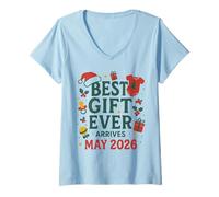 Femme Annonce de Noël de bébé mai 2026 révélation de Grossesse T-Shirt avec Col en V