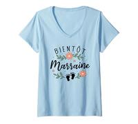 Femme Annonce Grossesse Famille Tu Vas Être Bientôt Marraine 2026 T-Shirt avec Col en V