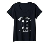 Femme Annonce Grossesse Future Maman Papa - en 2027 Nous Serons 3 T-Shirt avec Col en V
