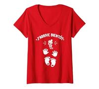 Femme Annonce Grossesse Papa Originale Drôle Bientôt Future Maman T-Shirt avec Col en V, Rouge, M