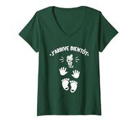 Femme Annonce Grossesse Papa Originale Drôle Bientôt Future Maman T-Shirt avec Col en V, Vert Forêt, S