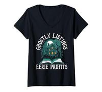 Femme Annonces fantomatiques : Une série de Profits effrayants pour Halloween T-Shirt avec Col en V
