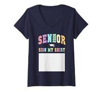 Femme Annuaire « Last First Day Class of 2026 » avec Inscription « Senior Sign My Shirt » T-Shirt avec Col en V