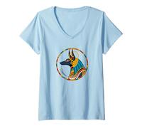 Femme Anpu Anubis coloré - Chien égyptien Dieu des Morts Anubis T-Shirt avec Col en V