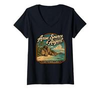 Femme Anse Source d'argent Seychelles Famille Vacances Lune de Miel T-Shirt avec Col en V