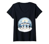 Femme Antarctique Oiseaux de Noël Nage Colonie Océan Oiseaux de mer T-Shirt avec Col en V