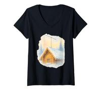 Femme Antenne de toit silencieuse pour cabine de neige T-Shirt avec Col en V