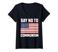 Femme Anti Communist Say No to Communism T-Shirt avec Col en V