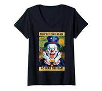 Femme Anti-Guerre Iran Protest Clown Fake News Satire T-Shirt avec Col en V