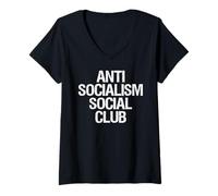 Femme Anti socialisme Club Social Parodie Politique Humour T-Shirt avec Col en V