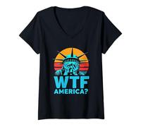 Femme Anti-Trump Political and Democracy WTF America ? T-Shirt avec Col en V