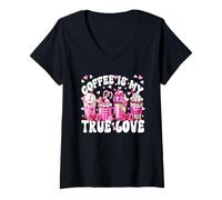Femme Anti Valentines Design for Women Pink Coffee is My True Love T-Shirt avec Col en V
