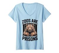 Femme Anti Zoos are Prisons Bear Déclaration de libération des Animaux T-Shirt avec Col en V